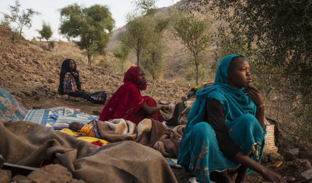 Displaced from the town of Golo on January 24, the women and children who fled the attack by government forces and their allied militias now live on a mountainside in Kome, Central Darfur, Sudan, February 28, 2015.
